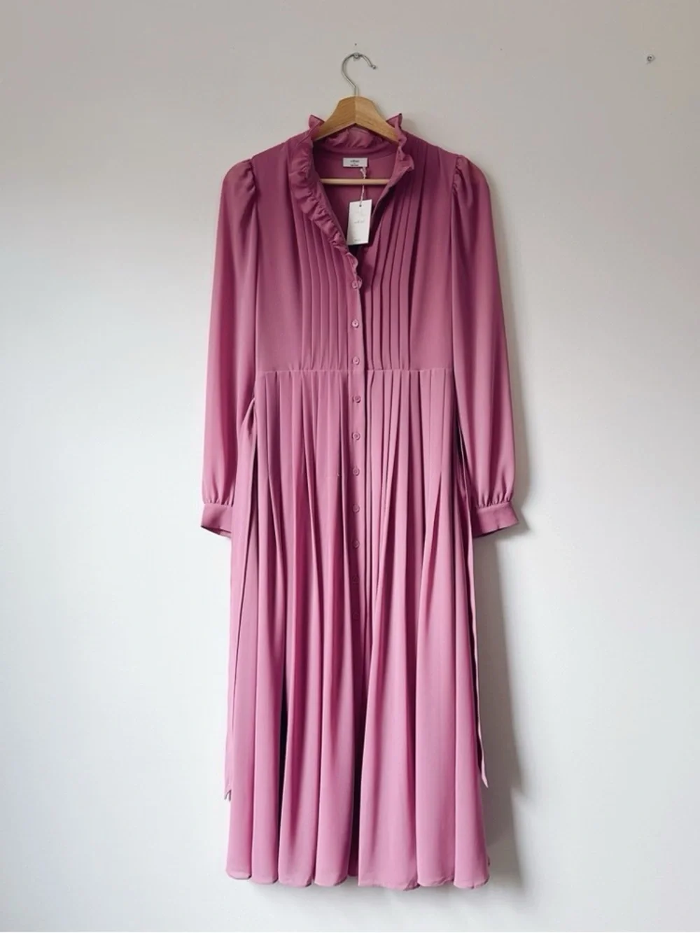 Aritzia Wilfred Salon Chiffon Button-up Maxi Shirt Dress Frozen Berry - Picture 7 of 10